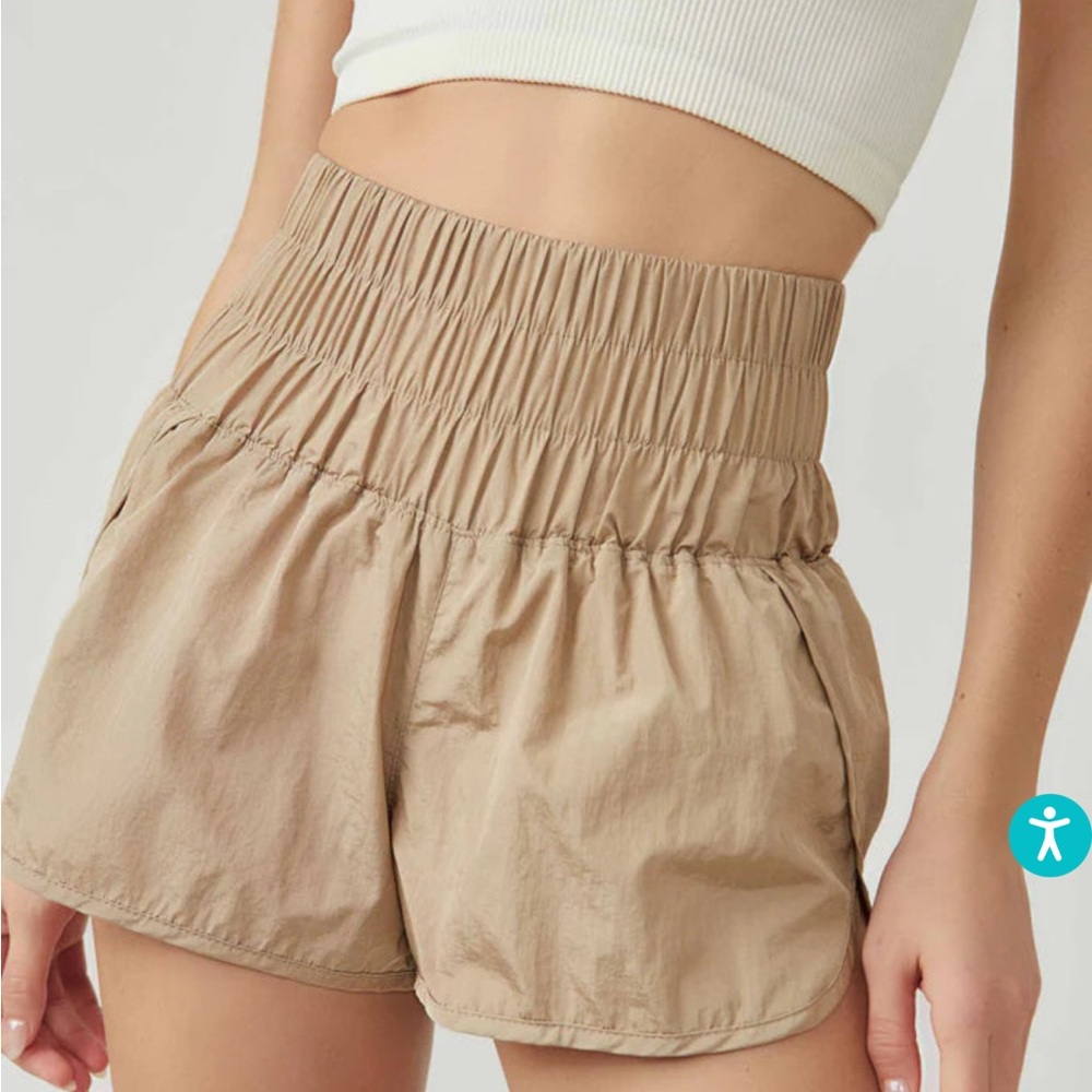 Free People High-Rise Relaxed Drawstring Shorts in Beige